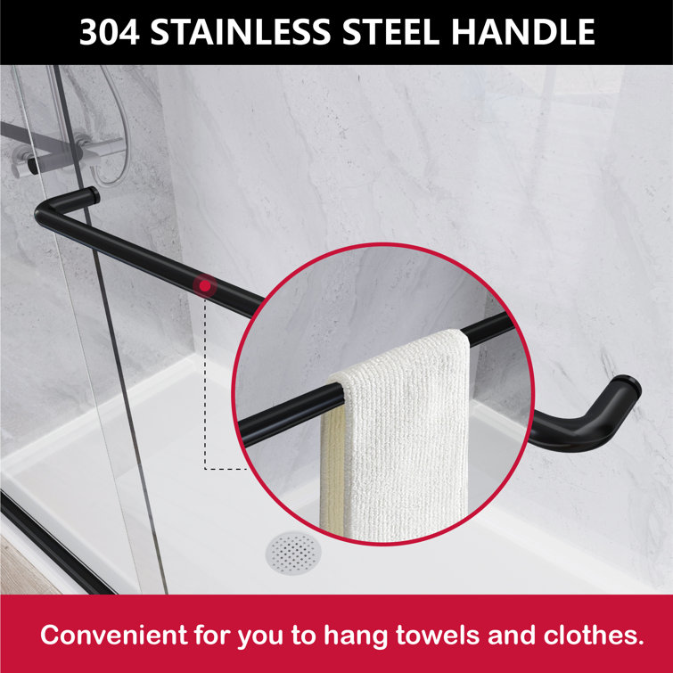 Black Semi-Frameless Double Sliding Shower Door with Towel Bars