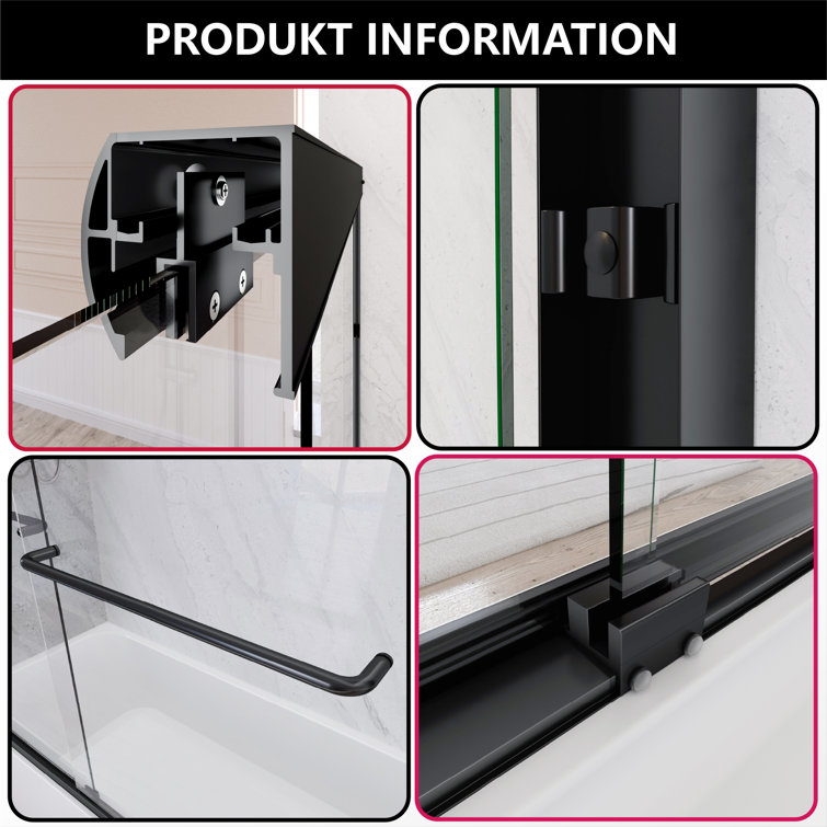 Matte Black Double Sliding Glass Shower Door with Towel Bars