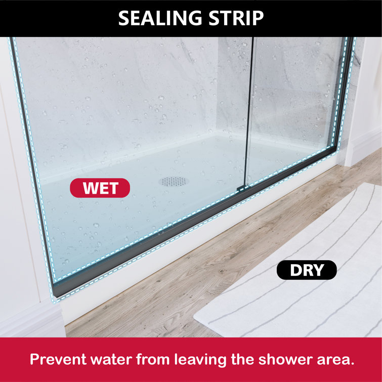 Black Semi-Frameless Double Sliding Shower Door with Towel Bars