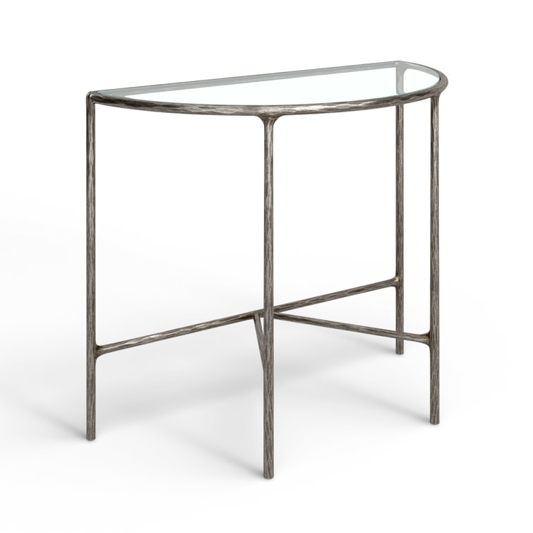 Evelynn 36'' Silver Metal and Glass Demilune Console Table