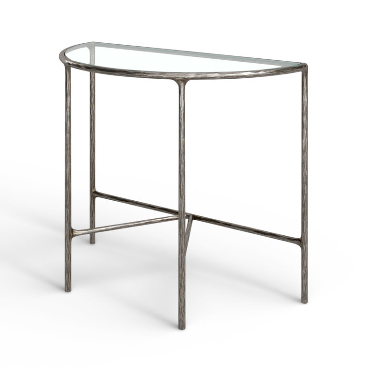 Evelynn 36'' Silver Metal and Glass Demilune Console Table