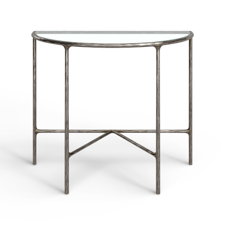Evelynn 36'' Silver Metal and Glass Demilune Console Table
