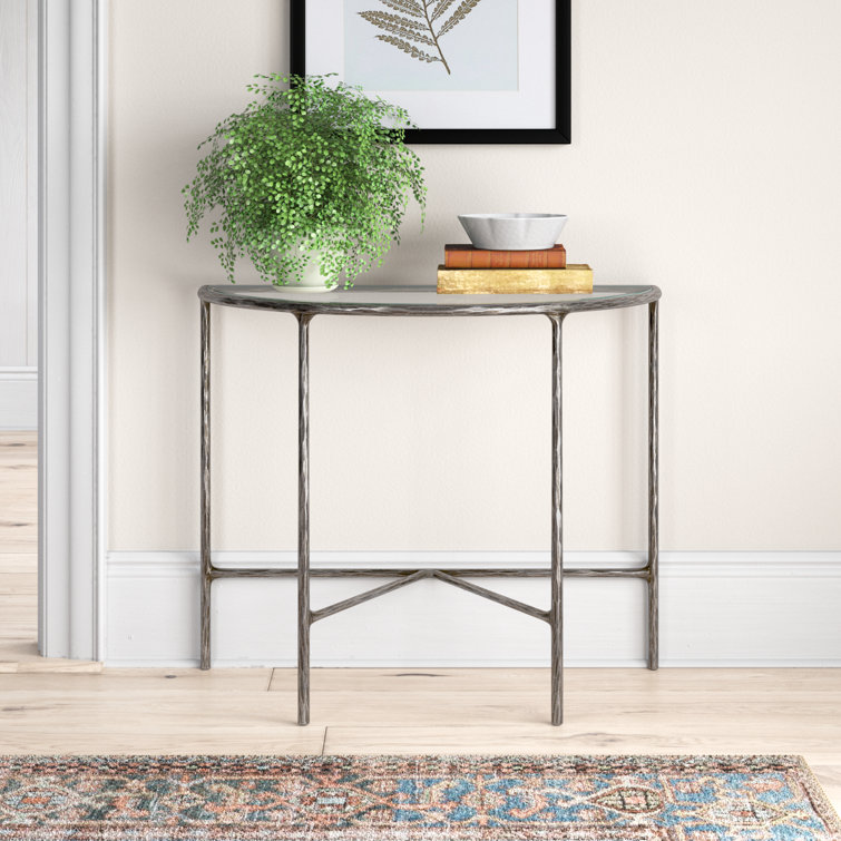 Evelynn 36'' Silver Metal and Glass Demilune Console Table