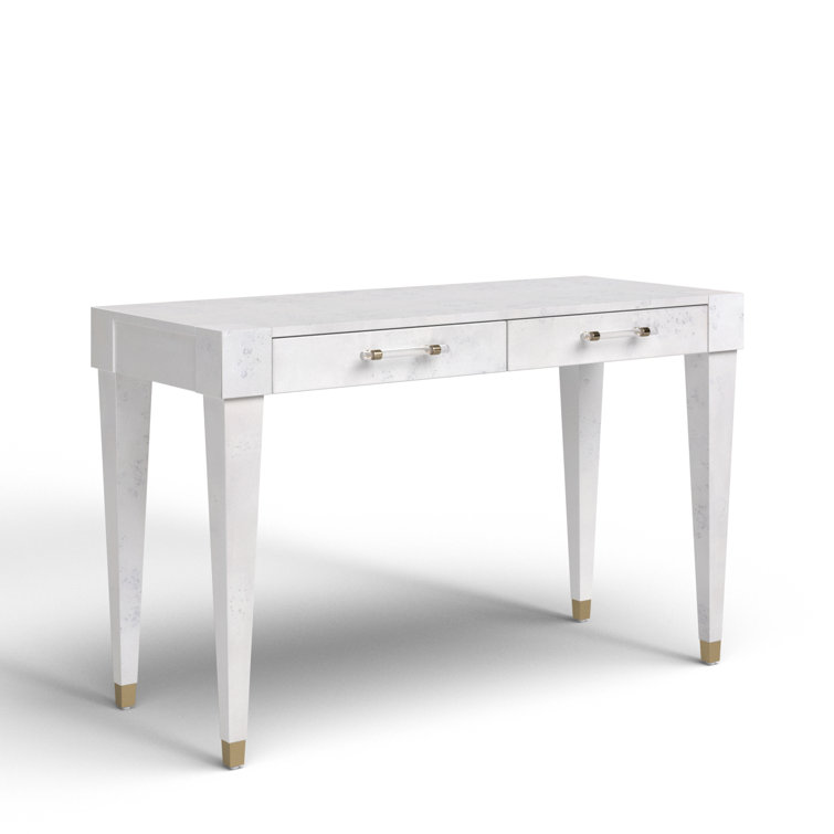White Acacia Wood Writing Desk with Brass Accents