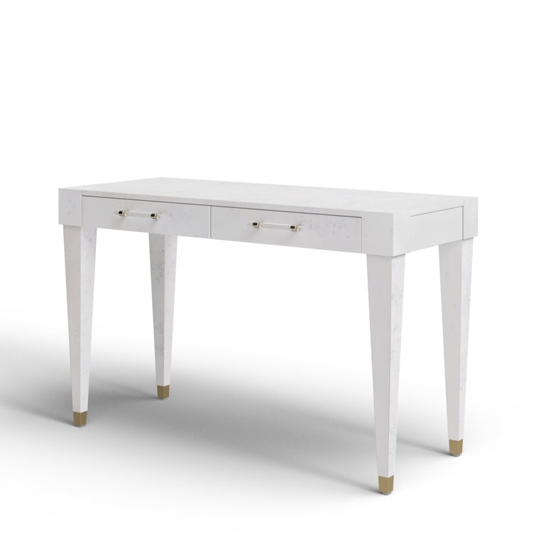 White Acacia Wood Writing Desk with Brass Accents