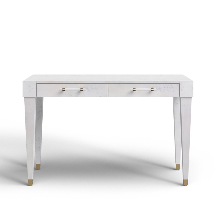 White Acacia Wood Writing Desk with Brass Accents