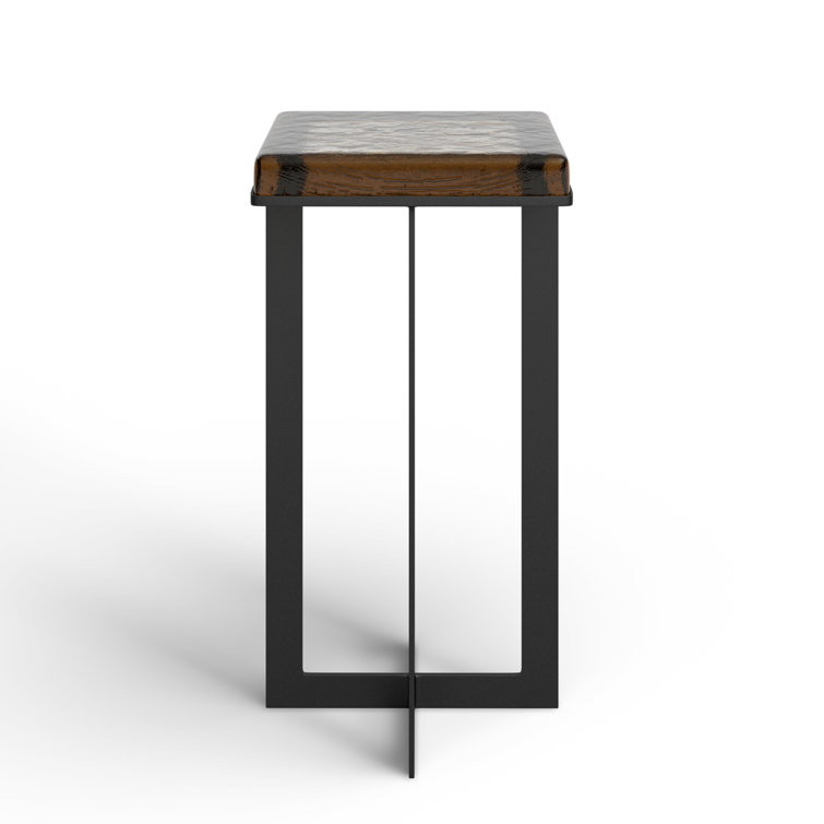 Amber Cast Glass Top Square End Table with Black Cross Legs