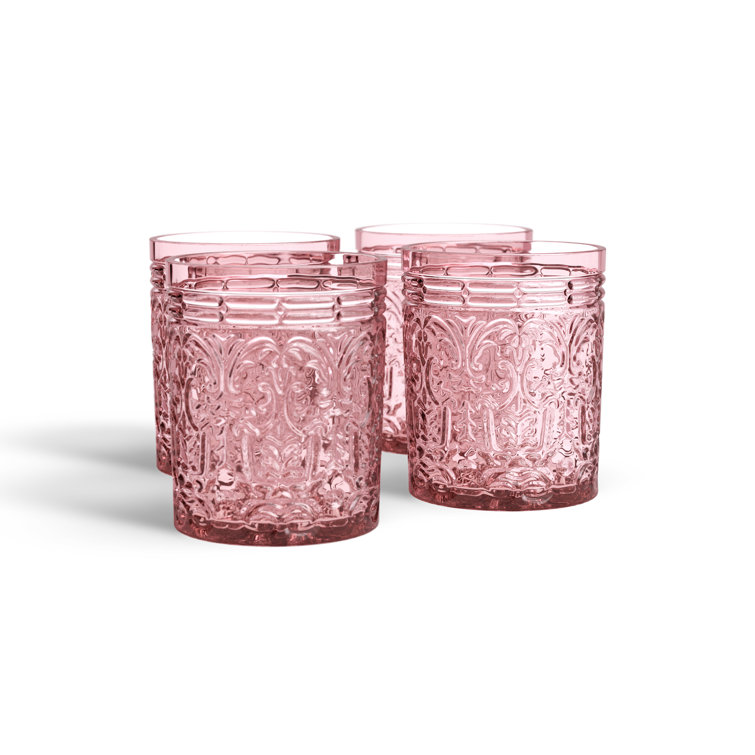 Pink Embossed Glass Whiskey Tumblers Set of Four