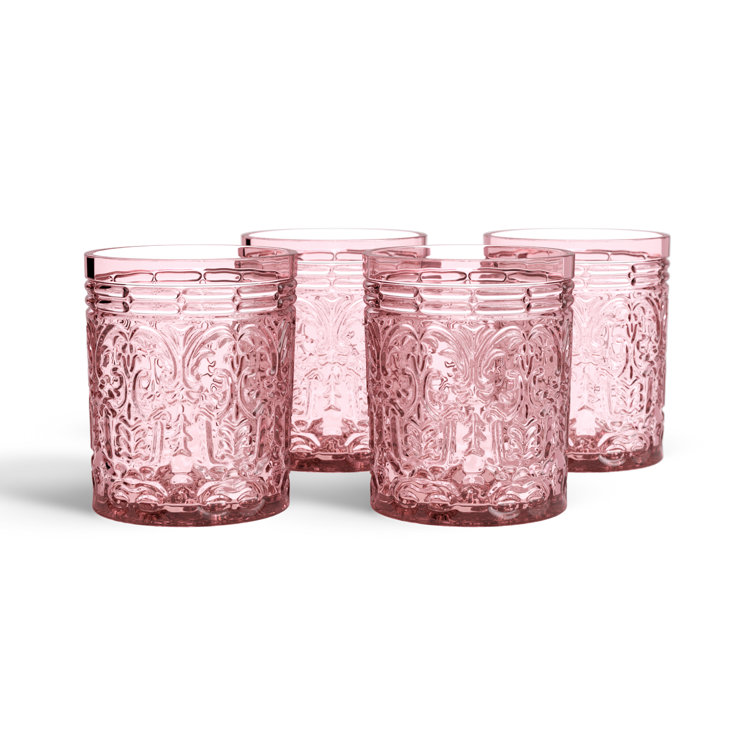 Pink Embossed Glass Whiskey Tumblers Set of Four