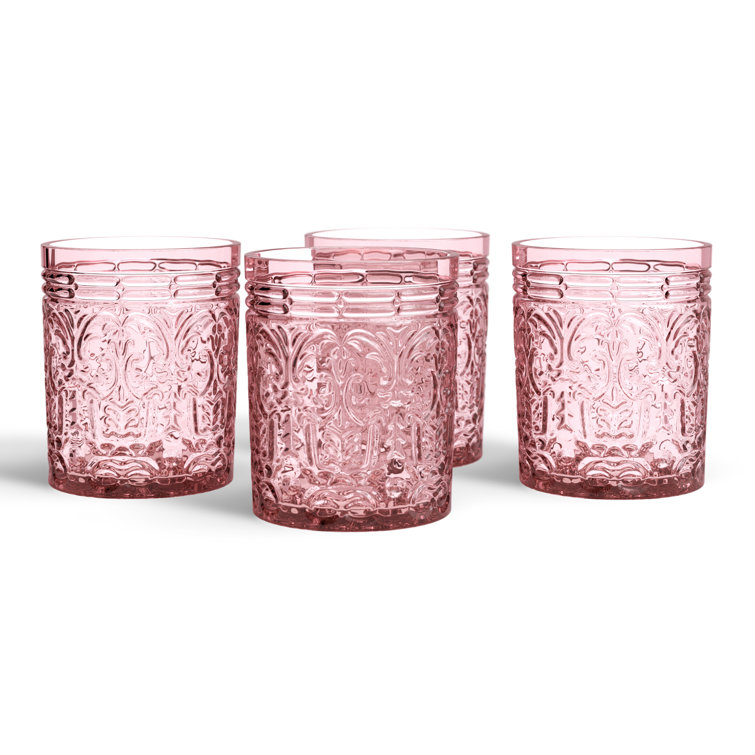 Pink Embossed Glass Whiskey Tumblers Set of Four
