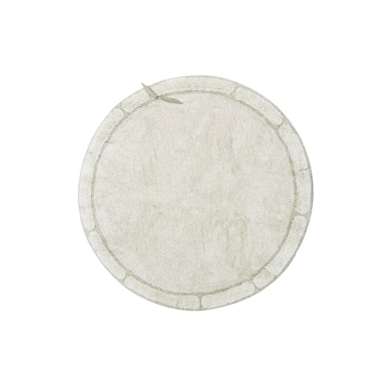 Handmade Round Olive Cotton Bamboo Leaf Tufted Rug