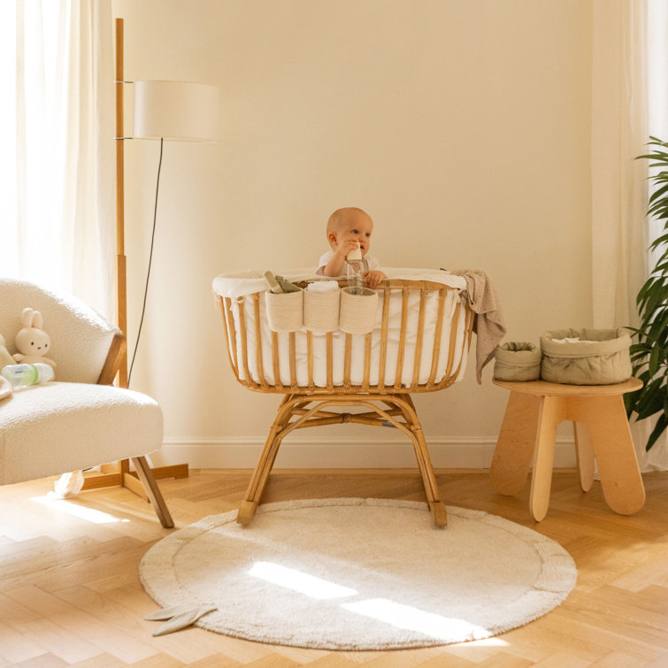 Handmade Round Olive Cotton Bamboo Leaf Tufted Rug