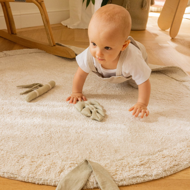 Handmade Round Olive Cotton Bamboo Leaf Tufted Rug