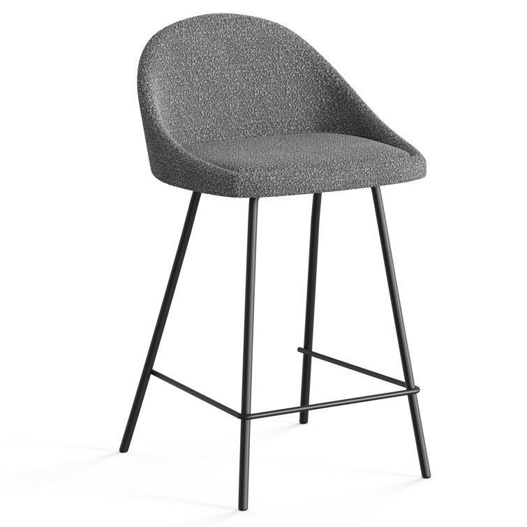 Gray Boucle Upholstered Counter Stool with Iron Legs, Set of 2
