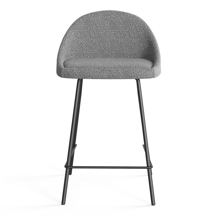 Gray Boucle Upholstered Counter Stool with Iron Legs, Set of 2