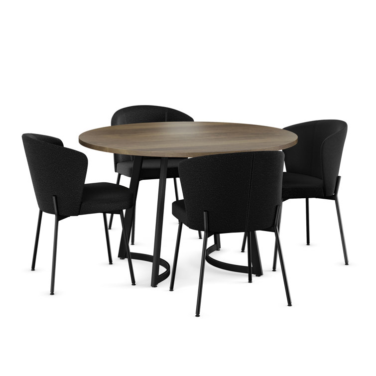 Gray Solid Birch Wood Top Dining Set with Black Chairs