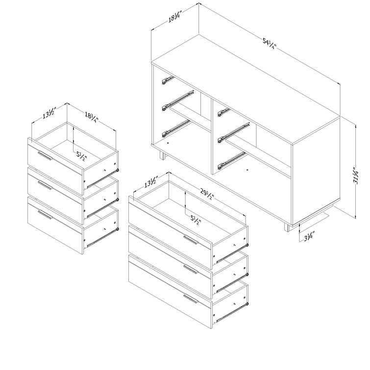 Gray Oak Double Dresser with 6 Drawers