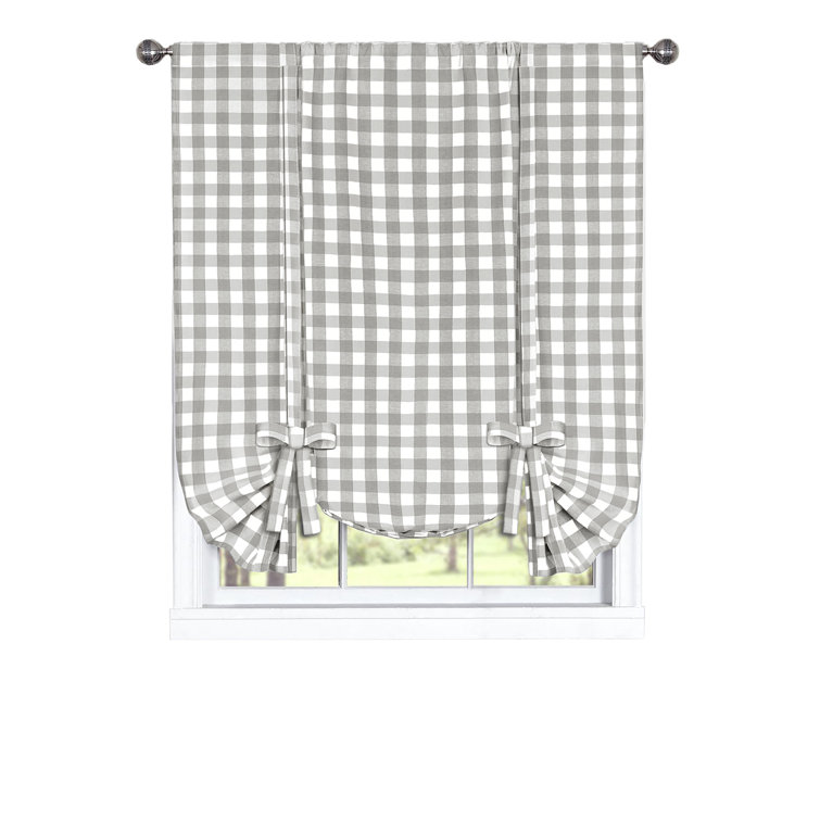 Gray Plaid Cotton Blend Rod Pocket Window Curtain Panel