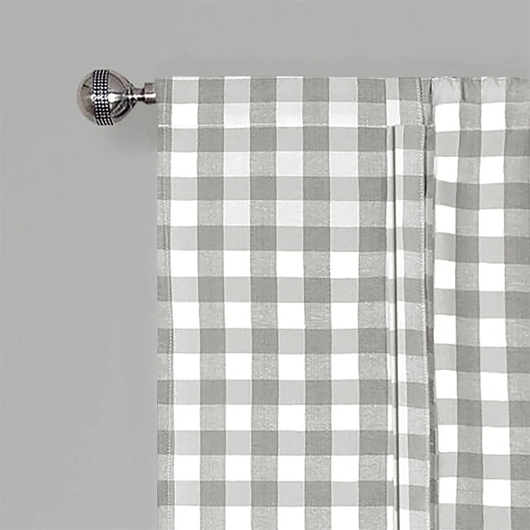 Gray Plaid Cotton Blend Rod Pocket Window Curtain Panel