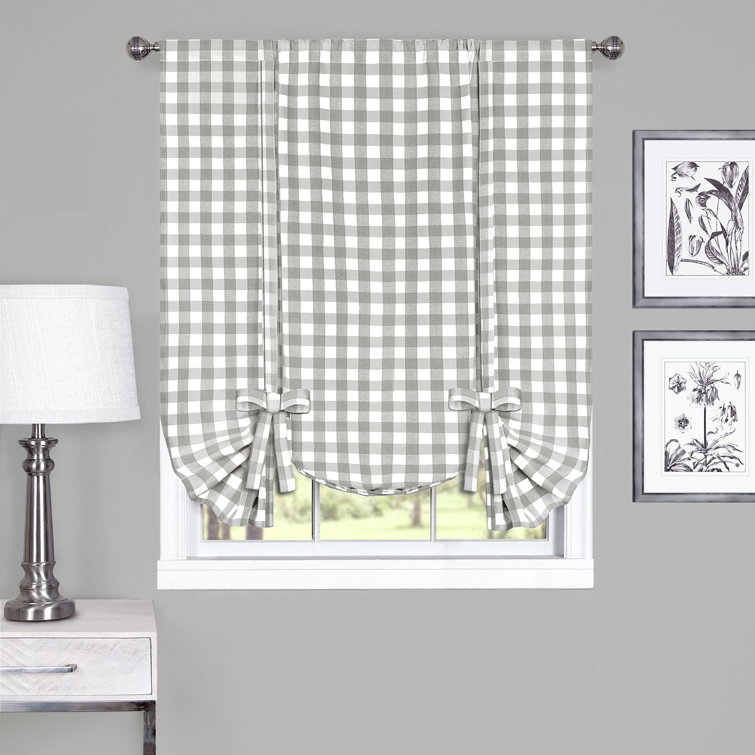 Gray Plaid Cotton Blend Rod Pocket Window Curtain Panel