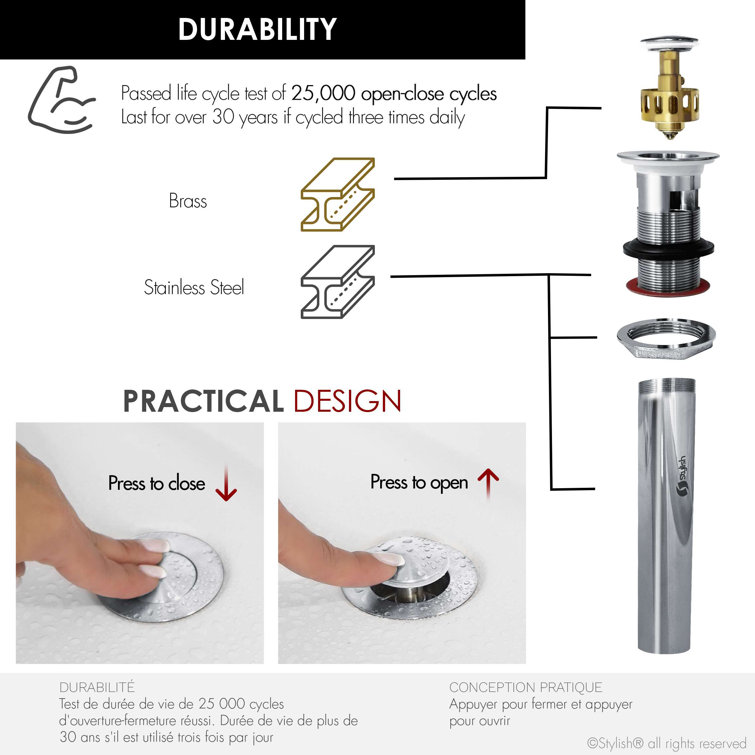 Polished Chrome Bathroom Sink Pop-Up Drain Set with Overflow