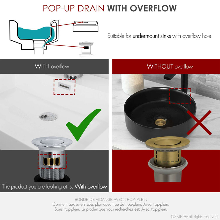 Polished Chrome Bathroom Sink Pop-Up Drain Set with Overflow