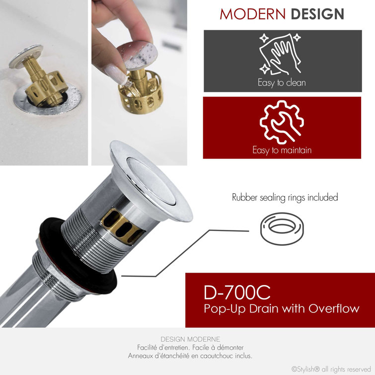 Polished Chrome Bathroom Sink Pop-Up Drain Set with Overflow