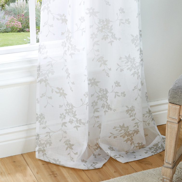 Bellefield Floral Sheer 95" Linen Rod Pocket Curtain Panels