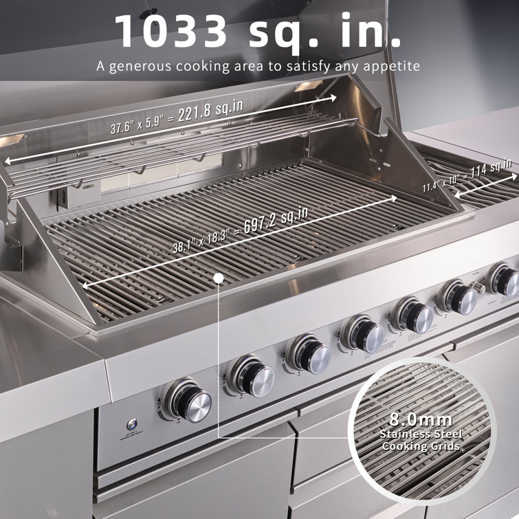 Stainless Steel 6-Burner Propane Grill Island with Rotisserie and Refrigerator