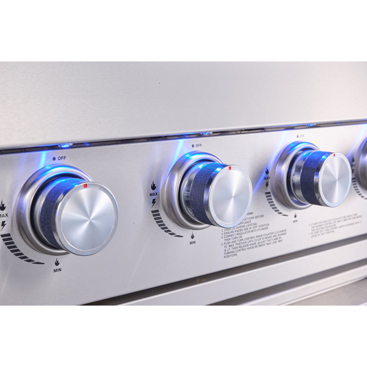 Stainless Steel 6-Burner Propane Grill Island with Rotisserie and Refrigerator
