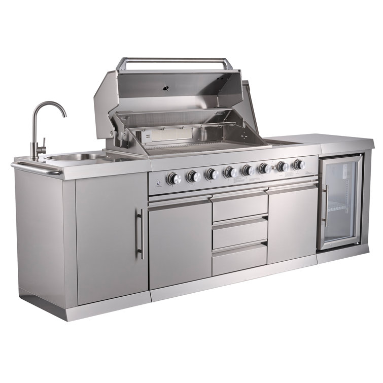 Stainless Steel 6-Burner Propane Grill Island with Rotisserie and Refrigerator