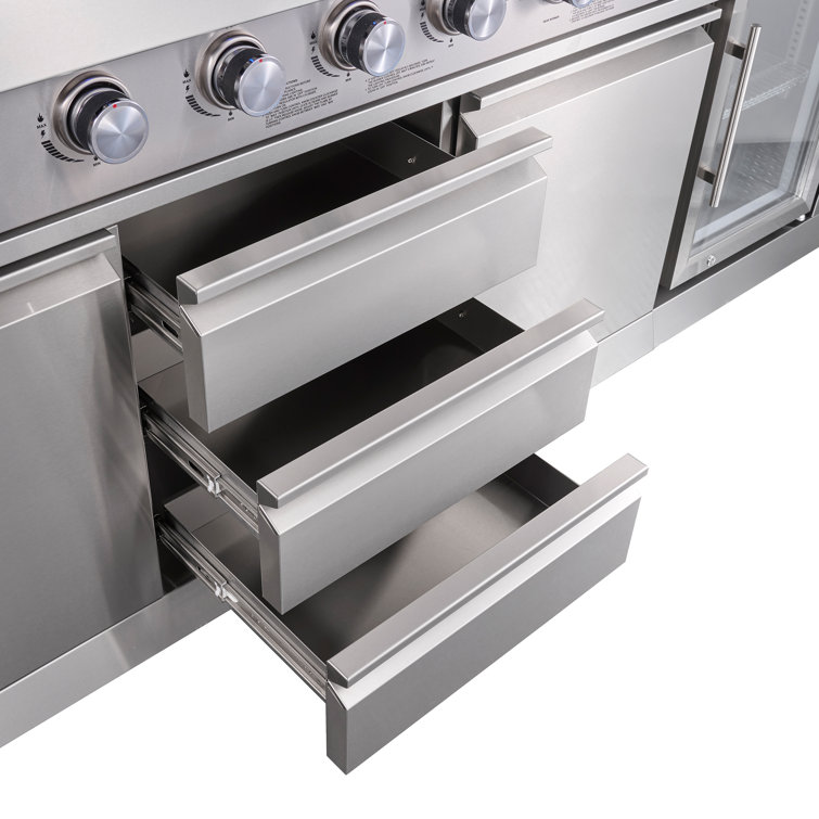 Stainless Steel 6-Burner Propane Grill Island with Rotisserie and Refrigerator