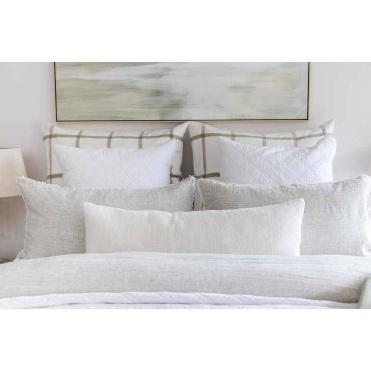 Cream Linen and Cotton Rectangular Lumbar Pillow 14" x 40"