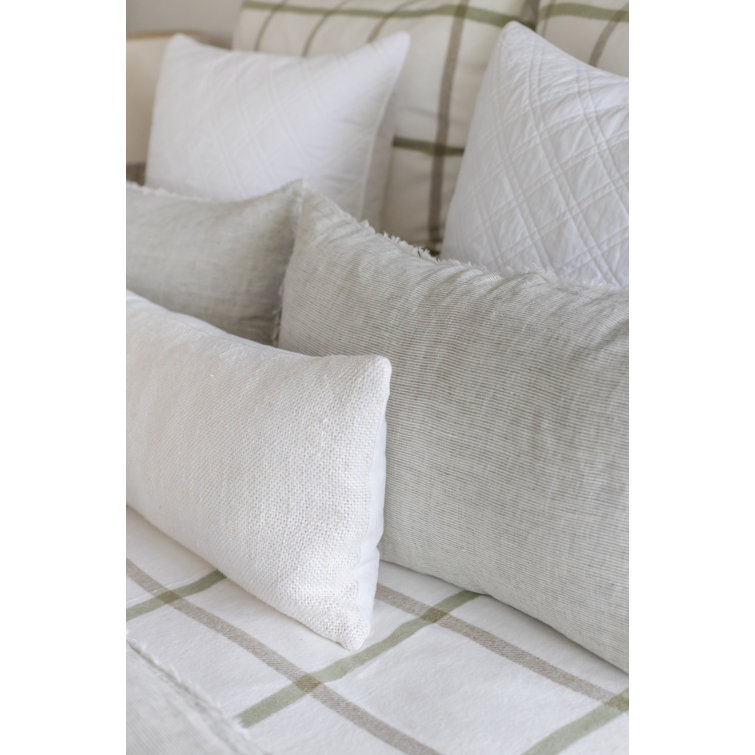 Cream Linen and Cotton Rectangular Lumbar Pillow 14" x 40"