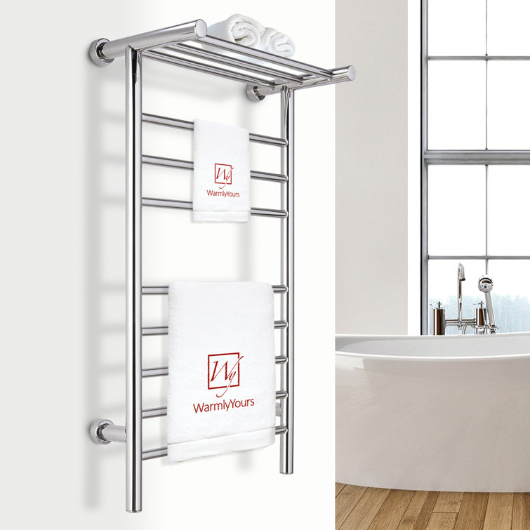Summit Polished Stainless Steel Wall-Mounted Towel Warmer with Heated Shelf