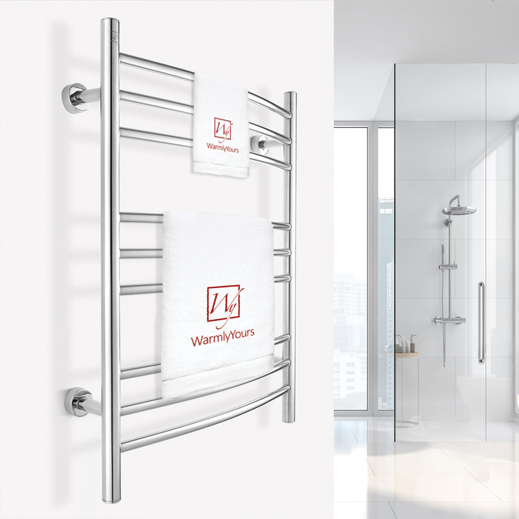 Polished Stainless Steel Wall-Mounted Curved Towel Warmer with 9 Bars
