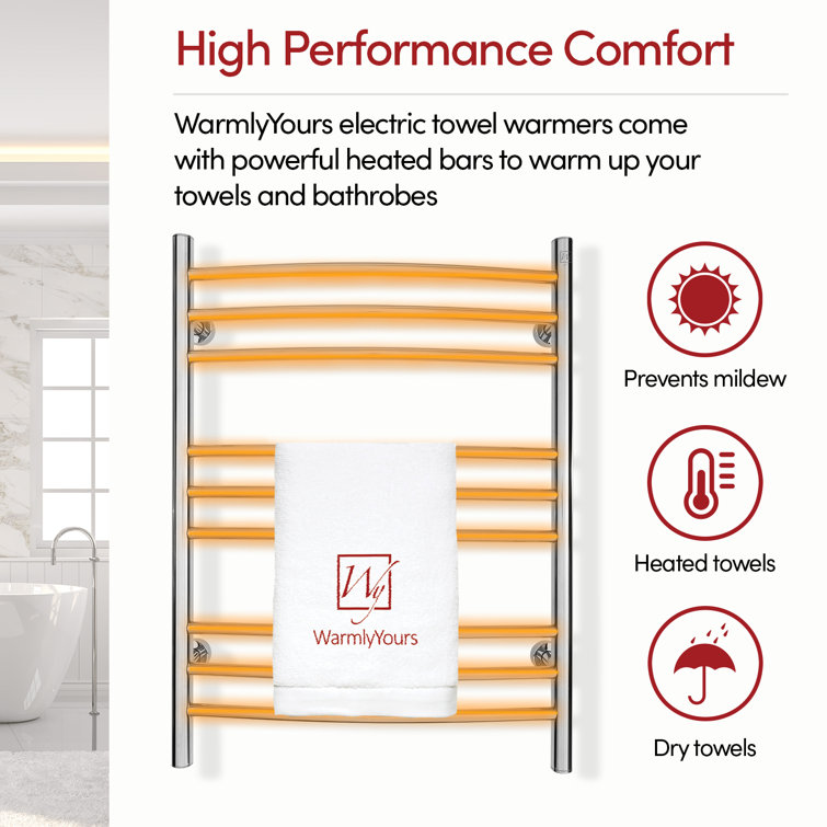 Polished Stainless Steel Wall-Mounted Curved Towel Warmer with 9 Bars