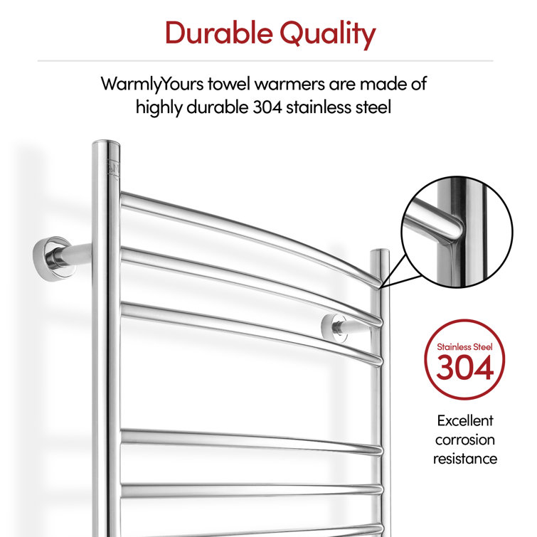 Polished Stainless Steel Wall-Mounted Curved Towel Warmer with 9 Bars