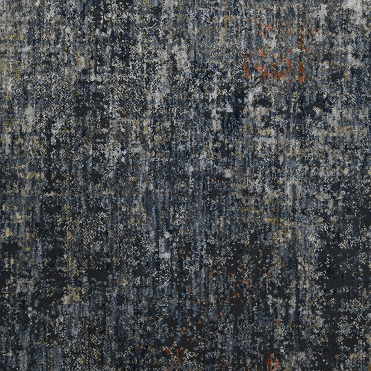 Gray and Blue Synthetic Oriental Runner Rug 2'7" x 8'