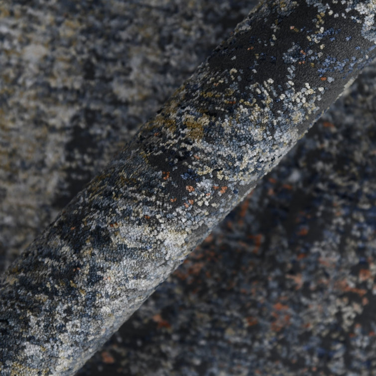 Gray and Blue Synthetic Oriental Runner Rug 2'7" x 8'
