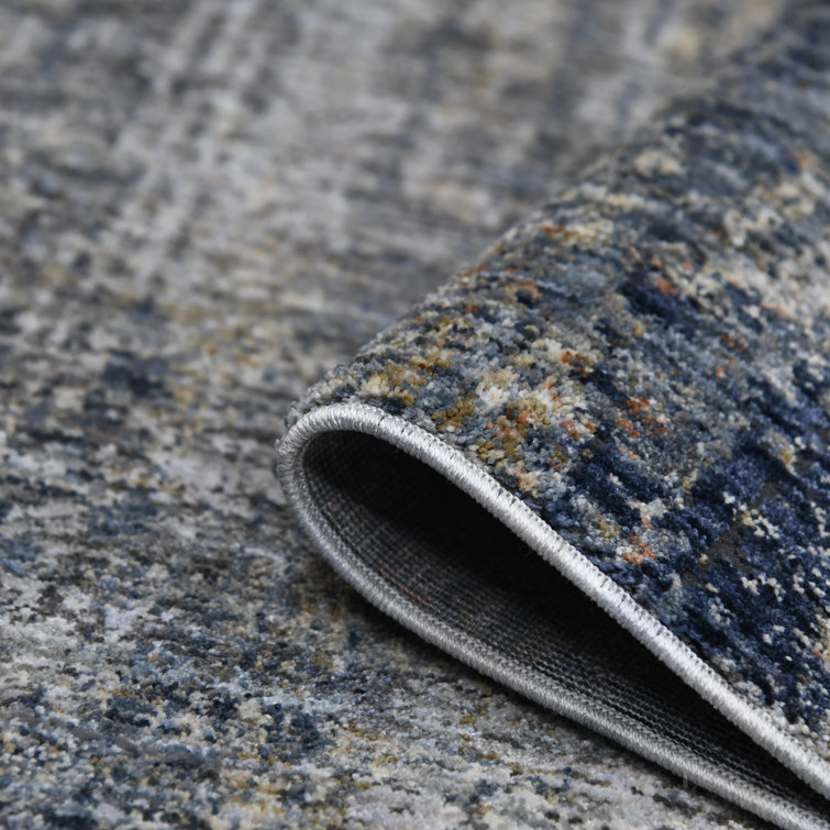 Gray and Blue Synthetic Oriental Runner Rug 2'7" x 8'
