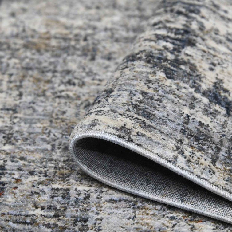 Gray and Beige Synthetic Oriental Rectangular Area Rug 7'10" x 9'10"