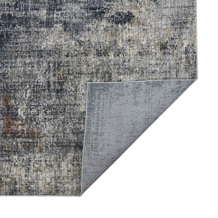 Gray and Beige Synthetic Oriental Rectangular Area Rug 7'10" x 9'10"