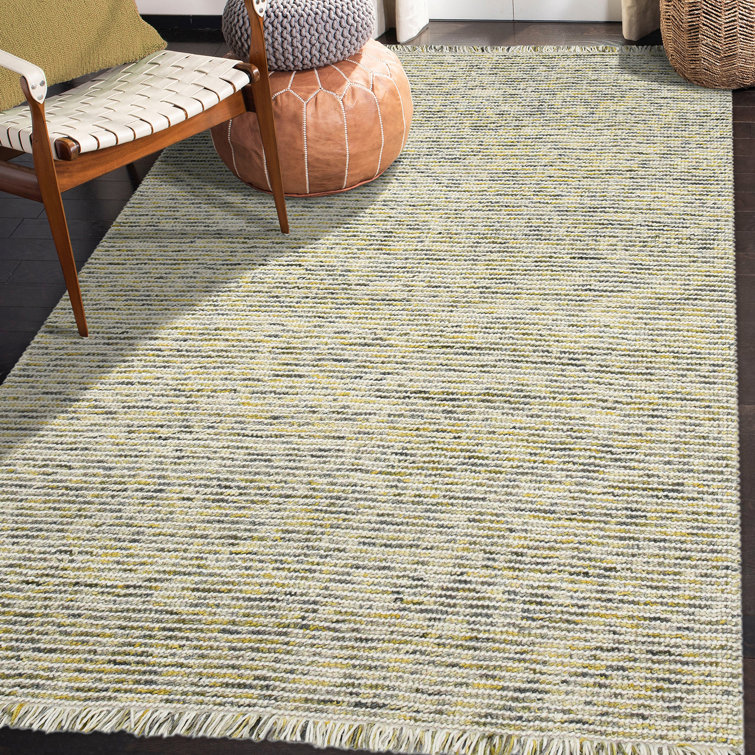 Heathered Cableknit Hand-Woven Wool Ivory Rectangular Rug 5' x 7'