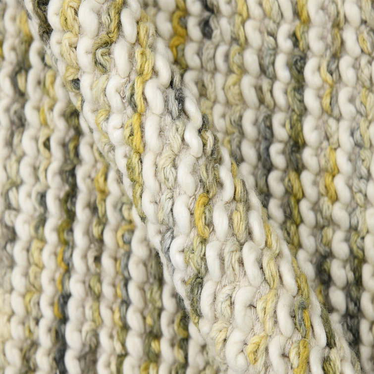 Heathered Cableknit Hand-Woven Wool Ivory Rectangular Rug 5' x 7'