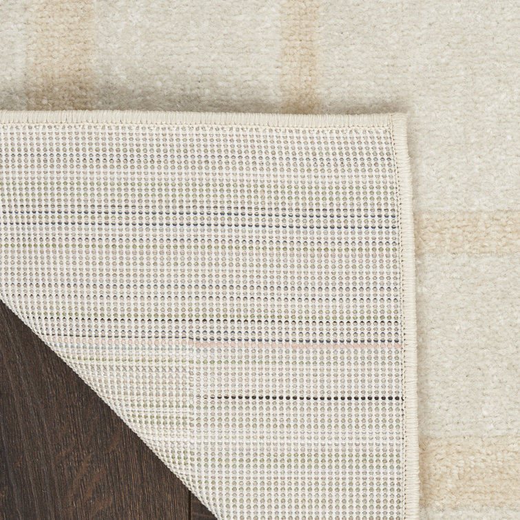 Ivory Rectangular Stain-Resistant Synthetic Indoor/Outdoor Rug