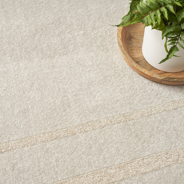 Ivory Rectangular Stain-Resistant Synthetic Indoor/Outdoor Rug