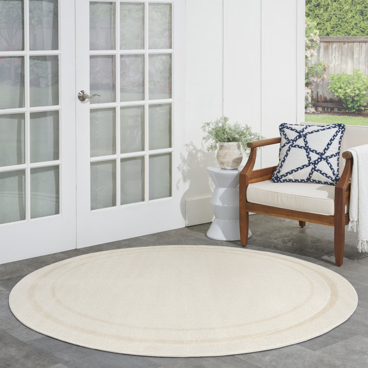Ivory Round Synthetic Easy Care Indoor/Outdoor Rug
