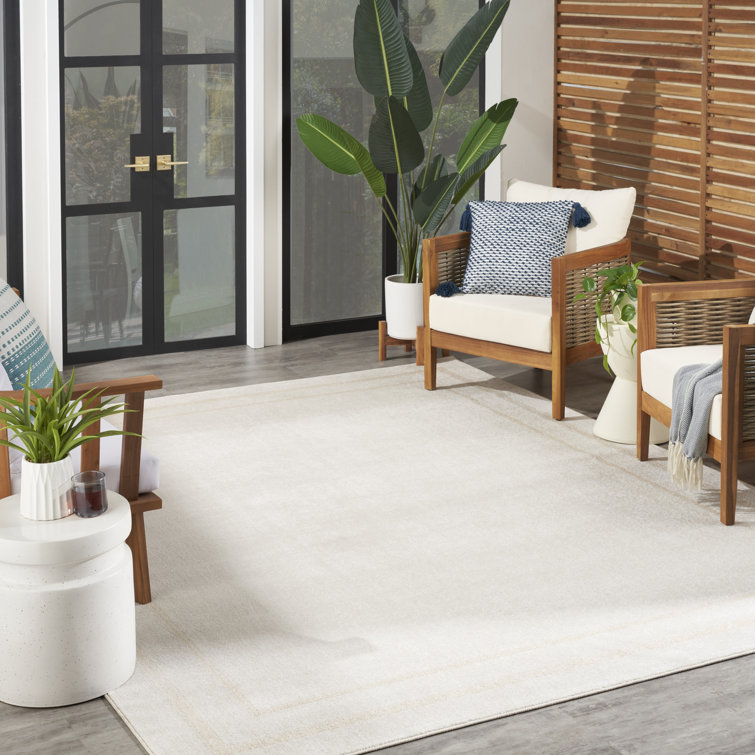 Ivory Gold Synthetic Easy Care Indoor/Outdoor Area Rug