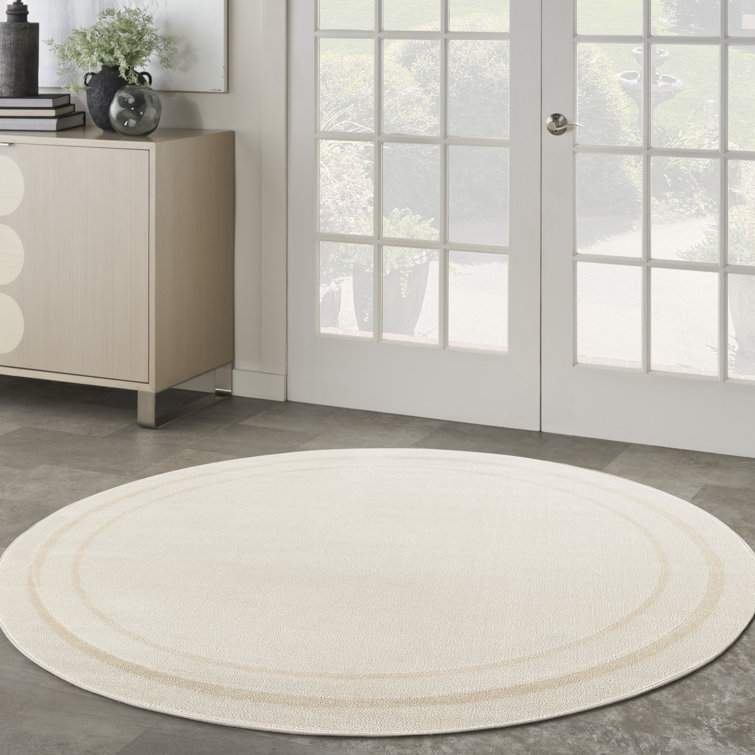Ivory Round Synthetic Easy Care Indoor/Outdoor Rug